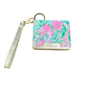 Lilly Pulitzer Coming in‎ Hot Snap Card Case Pink Green Floral Gold Accents